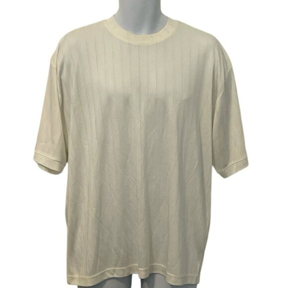 Carlo Pacini Mens Crew Neck Pullover Shirt Size M Ivory Short Sleeve - Picture 1 of 9